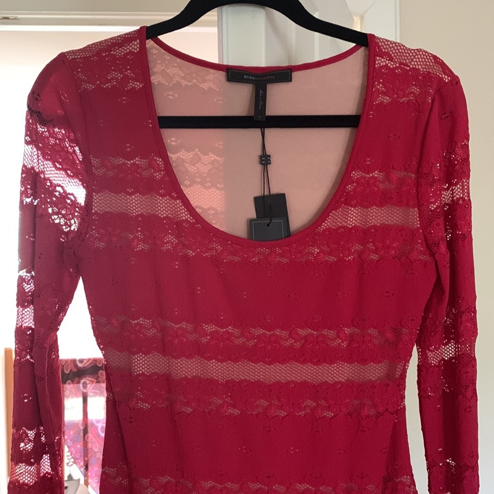 BCBG maxazria sangria lace with lining pink NWT dress  S stretches